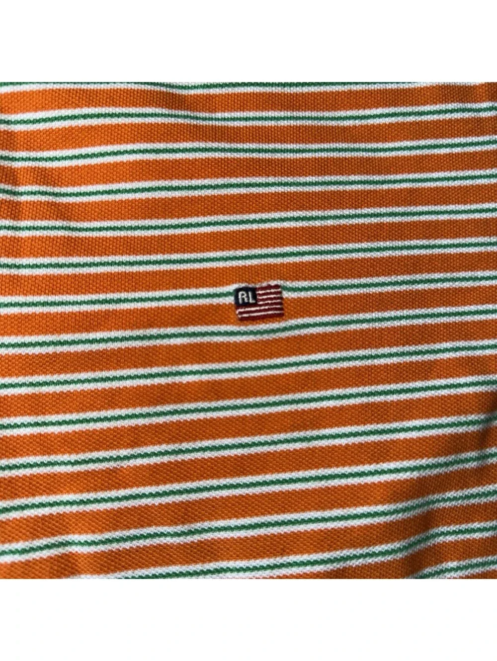 Vintage Polo Jeans Co Ralph Lauren Orange Striped Polo Shirt Y2K USA Flag size M